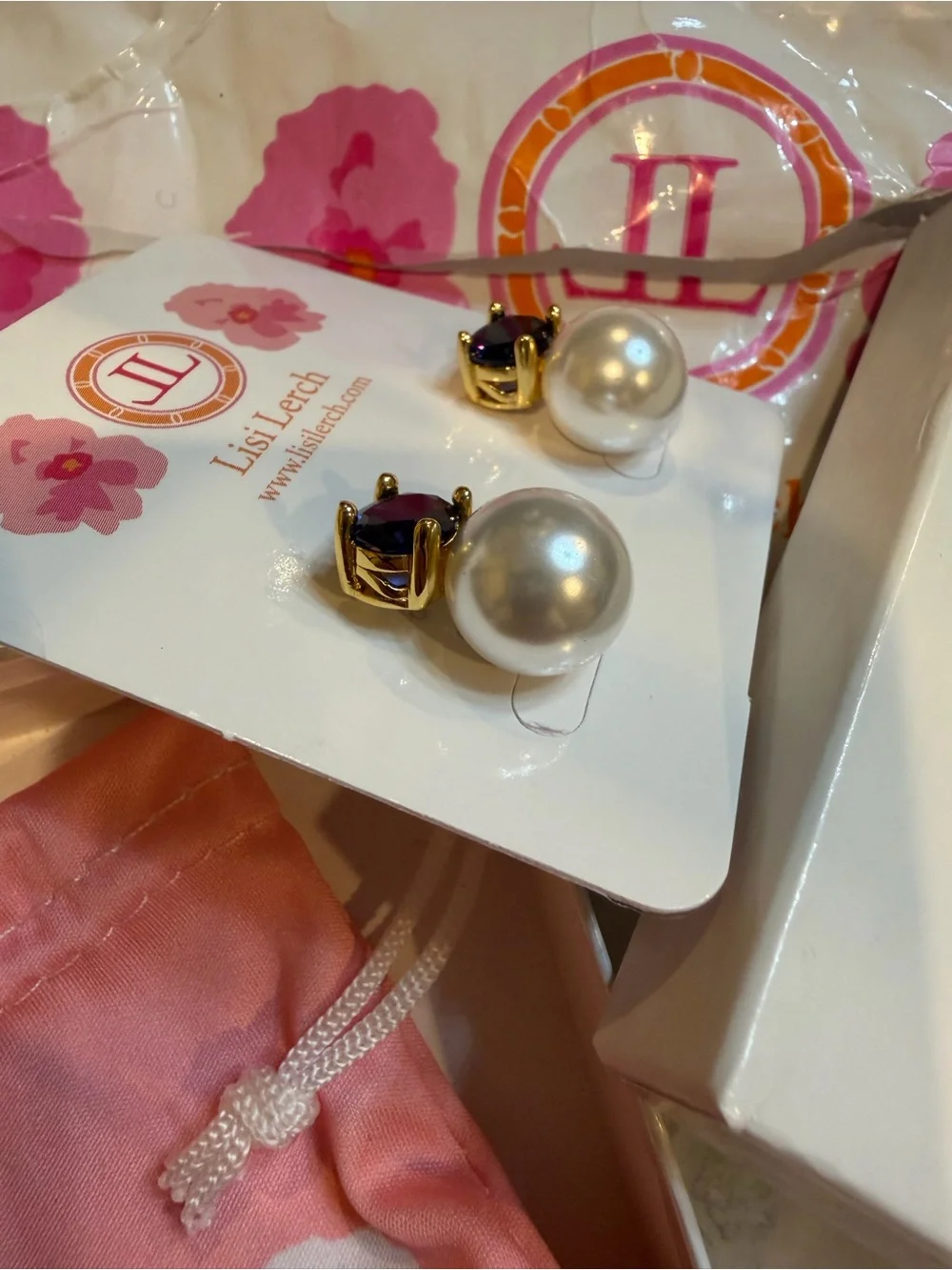 Lisi Lerch Sapphire and Pearl Post Earrings NWT - Picture 2 of 5